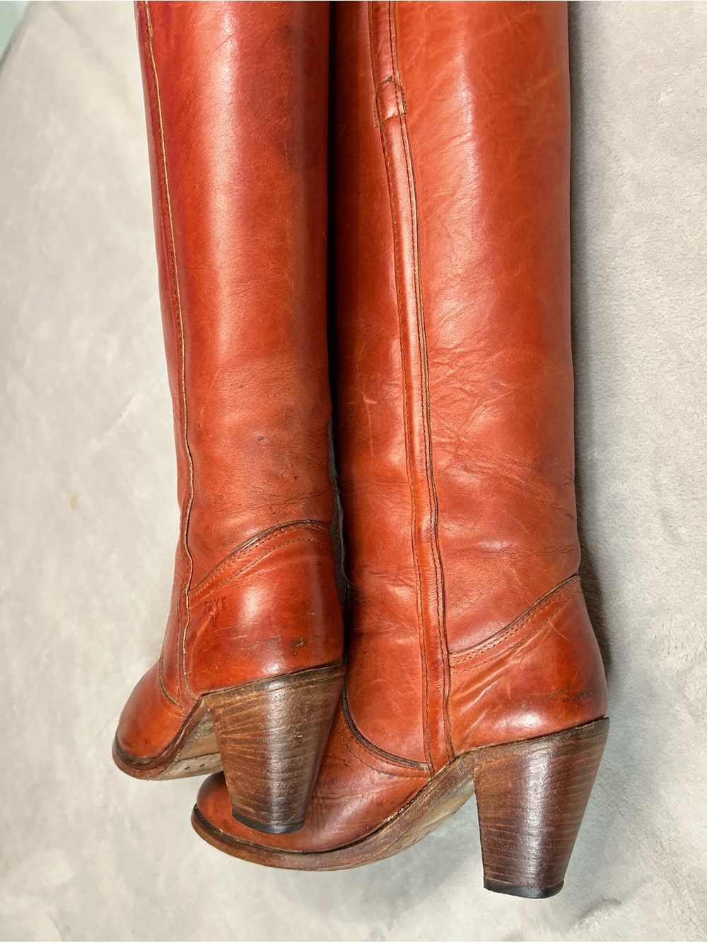 Frye 7110 Campus Boots Womens Size 7.5 Cognac Leather Stacked Heel Vintage - Picture 7 of 10